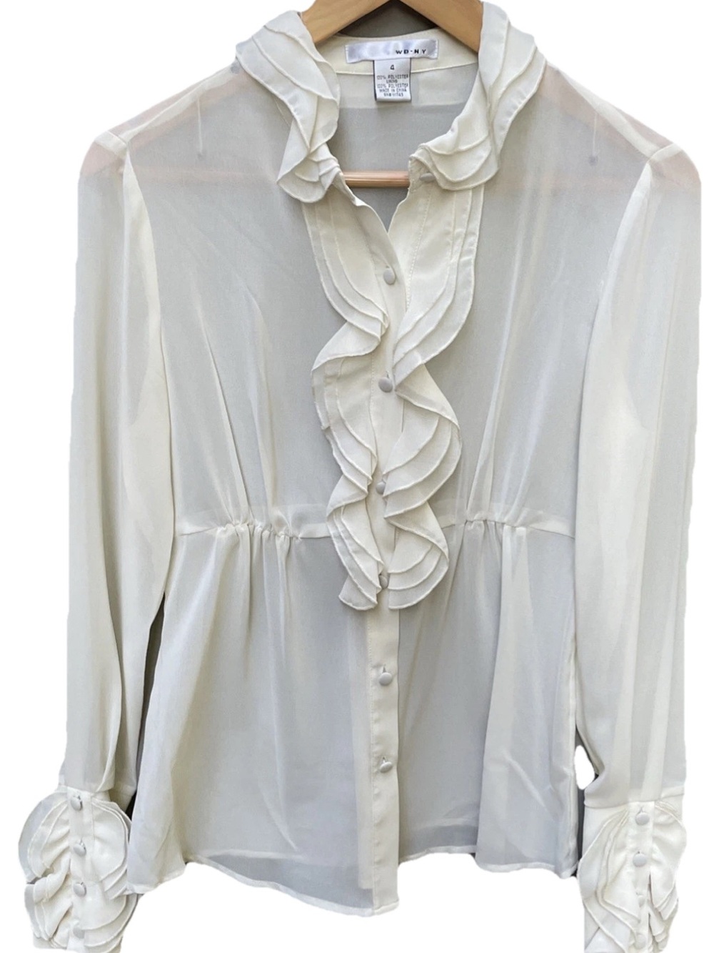 WD.NY Cream Ruffle-Front Sheer Blouse - Picture 3 of 7